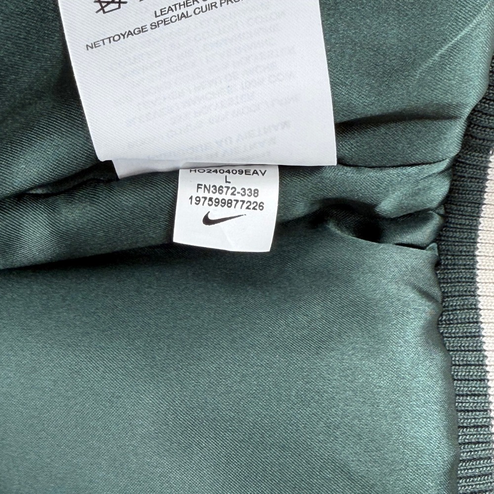 NWT Nike Destroyer Varsity Bomber Jacket Leather Green Cream $500 Retail Wmns L - Picture 16 of 16